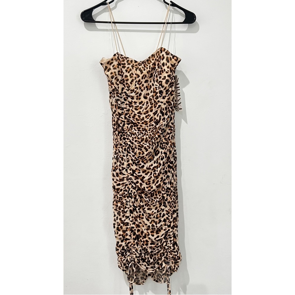 Leopard Mesh Ruched Tube Dress - Picture 2 of 4